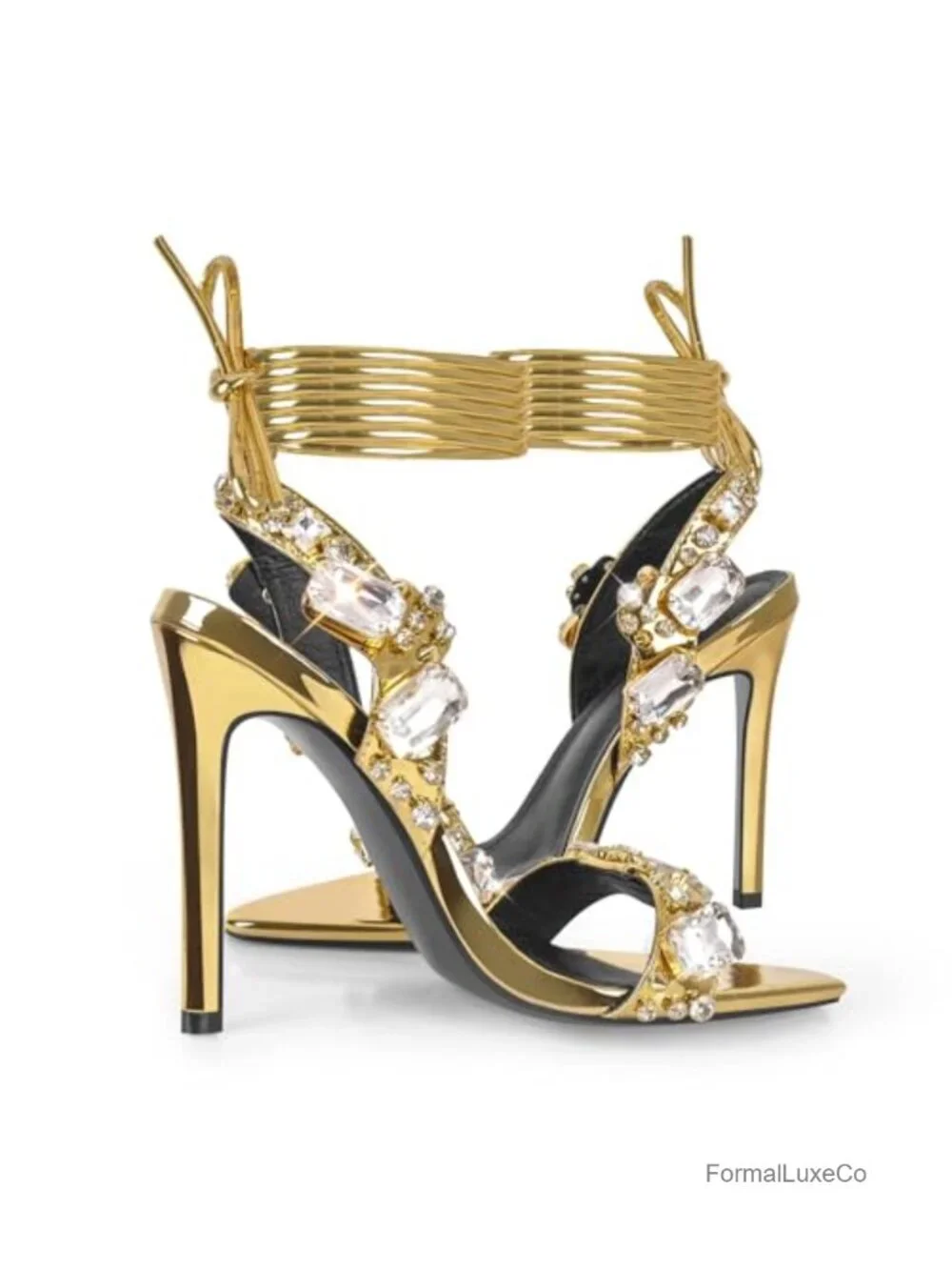 Strappy Stiletto Heels with Crystal Lace Up Open Toe High Heeled Sandals